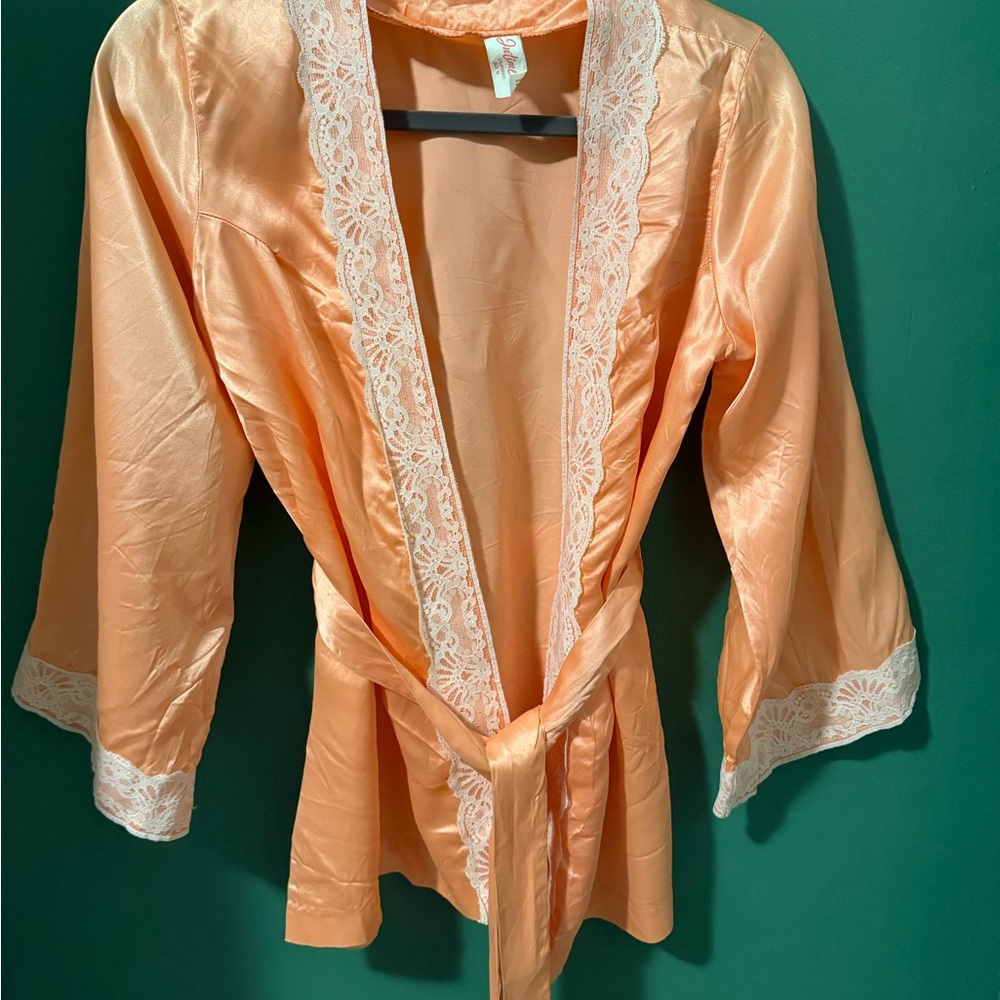 Vintage Lace Trim Satin Bed Jacket